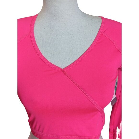 Champion NEW Cropped Top Girls XL 14 Hot Pink Faux Wrap Surplice Long Sleeve - Picture 5 of 9